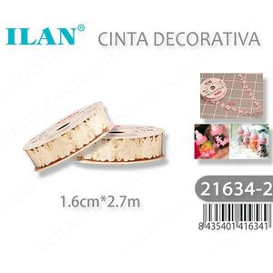 Nastro decorativo ILAN 1,6 cm x 2,7 m color crema con bordo arricciato per confezioni regalo e artigianato - Product Image 3