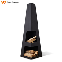 Cheminée d'extérieur autoportante en acier Corten durable, à bois, écologique, certifiée CE, avec rangement pour bûches, pour réchauffer la terrasse