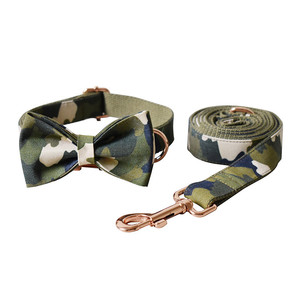 Collar de perro de camuflaje verde militar con hebilla de metal dorado rosa, correa de perro personalizable y accesorios para mascotas - Product Image 3