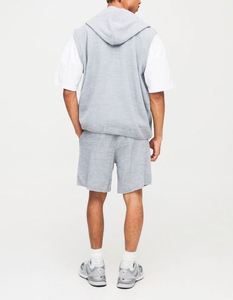 Light Grey Oversized Fit Ribbed Knitted Zip Through Hoodie and <b>Shorts</b> Set Blank Sports <b>Tech</b> Suit - Product Image 2
