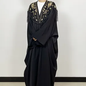 기모노 Vrowen 사우디 도매 겸손한 원피스 스팽글 구슬 오픈 이슬람 럭셔리 두바이 민족 이슬람 의류 여성 패션 아바야