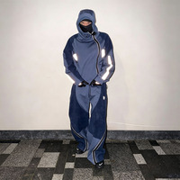 Ensemble de survêtement vintage personnalisé par le fabricant, couleur contrastée, veste à capuche et pantalon large, streetwear urbain, deux pièces
