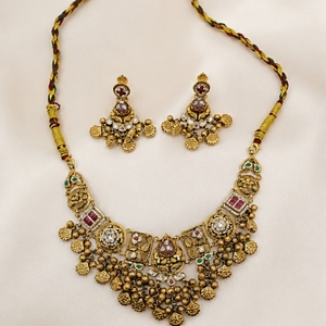 Exquisite Antique 925 Silver Choker <b>Necklace</b> Set with <b>Ruby</b> Emerald Accents Traditional Indian Bridal Jewelry Bhavsar-Party Gift - Product Image 2