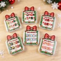 10 PIÈCES Faux Ongles à Presser pour Enfants, Courts, Carrés, Mignons, Motif 3D Bonhomme de Neige, Cerf, Arbre de Noël, pour Nail Art