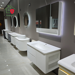 Modern Smart White <b>Bathroom</b> <b>Vanity</b> Heat-Bent Integrated Basin Wall-Mounted Hanging Cabinet - Product Image 5