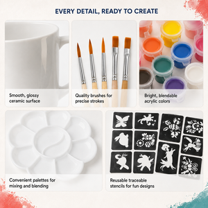 Kit <span class=keywords><strong>de</strong></span> Pintura para <span class=keywords><strong>Tazas</strong></span> <span class=keywords><strong>de</strong></span> Cerámica Bview Art DIY para Niños y Adultos <span class=keywords><strong>con</strong></span> 2 <span class=keywords><strong>Tazas</strong></span> <span class=keywords><strong>de</strong></span> Cerámica Blancas, Pinturas Acrílicas, Pinceles y Paletas - Product Image 2