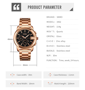 SKMEI-reloj de cuarzo de acero inoxidable, pulsera vintage de negocios, genius, 24 horas y semana, novedad de <span class=keywords><strong>1962</strong></span> - Product Image 4