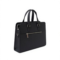 Porte-documents en cuir véritable noir imperméable avec poignée supérieure, poche avant zippée, doublure en polyester, design de luxe et tendance