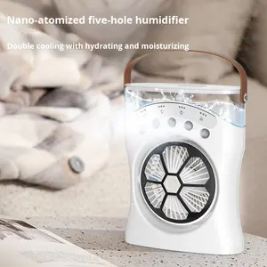 Ventilateur de bureau portable rechargeable USB, mini <span class=keywords><strong>climatiseur</strong></span> de bureau avec poignée et lumière - Product Image 1