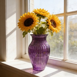 Vaso <span class=keywords><strong>in</strong></span> <span class=keywords><strong>Vetro</strong></span> Alto Scanalato Viola, Vaso Decorativo per Fiori con Design Scanalato per Casa, Pavimento, Matrimoni, Vendita all'Ingrosso - Product Image 4