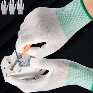Luvas de trabalho antiestáticas para trabalho, luvas de proteção de dedo em nylon antiestático personalizadas com tela de toque de carbono ESD
