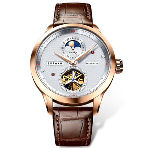 Reloj de cuero resistente al agua para hombre BORMAN, esfera negra, esqueleto de Color, mecánico automático, pantalla de 24 horas con esfera de puntero - Product Image 2