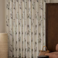 Voilage de luxe en lin imprimé bambou oriental, élégant et texturé, filtrant la lumière, pour décoration intérieure, sur mesure