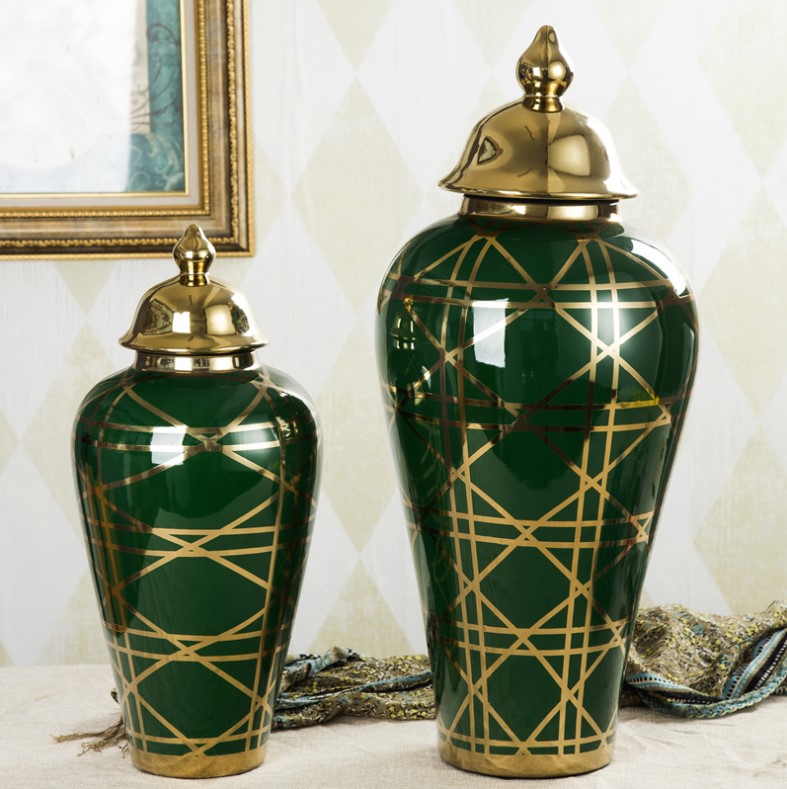 Vase Pot à Gingembre Depot – Céramique Dorée, Style Moderne, Avec Couvercle