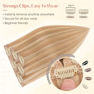 Extension di Capelli Umani Veri 100% Remy con Mini Clip per Donne, <span class=keywords><strong>Biondo</strong></span> <span class=keywords><strong>Oro</strong></span> Puro e <span class=keywords><strong>Biondo</strong></span> Soleggiato - Product Image 6