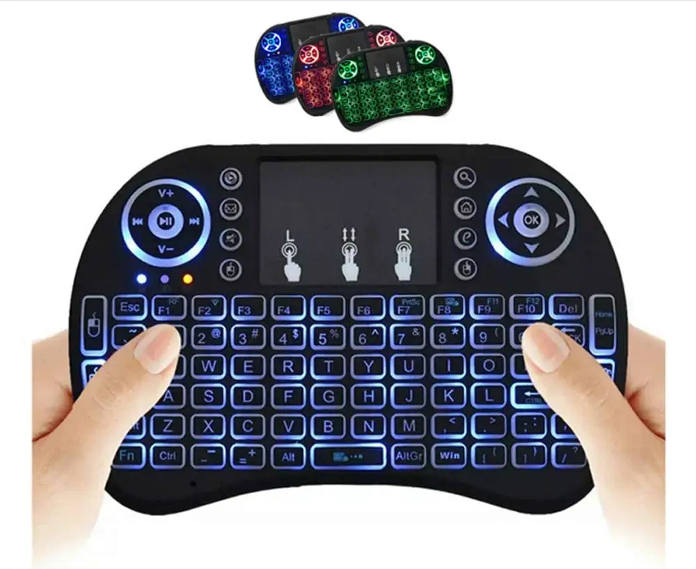 i8 Mini 2.4G Wireless Keyboard Rechargeable Battery Touchpad Color Backlit Air Mouse for Android Smart TV Box