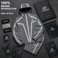Ensemble de survêtement réfléchissant 3M Techwear pour hommes, lumineux, style Cyberpunk, coupe-vent, avec logo personnalisé, streetwear, deux pièces, OEM