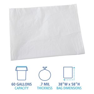 Bolsas de Basura Industriales Blancas Boardwalk de 60 Galones y 0.7 Mil, 38 x 58, 100/Caja, de Baja Densidad Lineal, para Uso Doméstico - Product Image 2