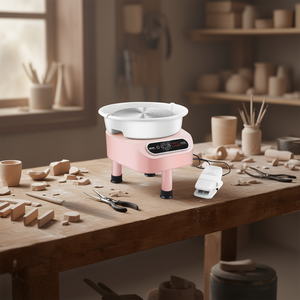 Tornio per ceramica a trasmissione diretta da 11 pollici, 450W, elettrico, con 3 gambe, per arte, artigianato, fai da te, rosa - Product Image 2