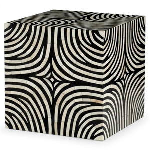 Mesa Auxiliar de Madera Hecha a Mano con Incrustaciones de Hueso, Patrón Concéntrico Blanco y Negro, Mueble Decorativo para Sala de Estar - Product Image 1