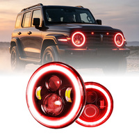 Phare LED rouge 12V de 7 pouces pour motos tout-terrain, 6500K 5000LM 60W, éclairage avant à 4 ampoules Angel Eyes, vente en gros