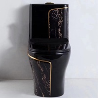 Articles sanitaires modernes de luxe Cuvette de toilette allongée en porcelaine noir et or pour les villas, piège en S en céramique à double chasse d'eau