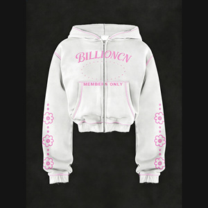 High Quality Custom LOGO Solid Embroidered Stand Collar Streetwear Zip-Up Cotton Acid Wash Hoodie Set for Women - Product Image 2