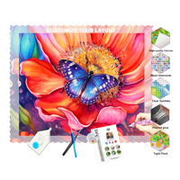 Nouvelles Peintures Diamant Personnalisées, Perles Rondes et Carrées, Papillon Bleu, Fleur, Perles de Résine AB, Paillettes Féeriques