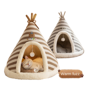 Großhandel Schaum-Haustier-Zeltbett - Winterwarm Gestreift für Katzen & Kleine Hunde 4 Größen Waschbar Weiches Kissen Unterschlupf - Product Image 1