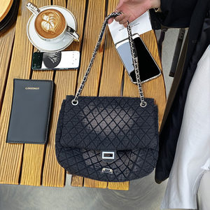 Trendy Waterproof Crossbody Bag <b>Large</b> Capacity Plaid Chain <b>Purse</b> with Polyester Lining in Washed Canvas for Women - Product Image 2