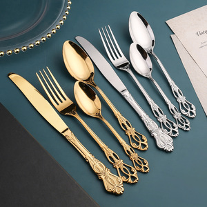 Di lusso antico manico in acciaio inox Vintage posate posate per banchetti posate in argento e oro per il matrimonio - Product Image 1