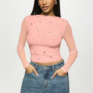 New <b>Women's</b> Fashion Semi-Sheer <b>Mesh</b> Long Sleeve T-Shirt - Floral Print Slim Fit Casual <b>Top</b> Fashion - Product Image 4