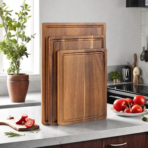 Solid Wood Cutting Board <b>Set</b> Rectangle Anti Slip Acacia Wood For Kitchen Vegetable Meat Chopping Blocks - Product Image 4