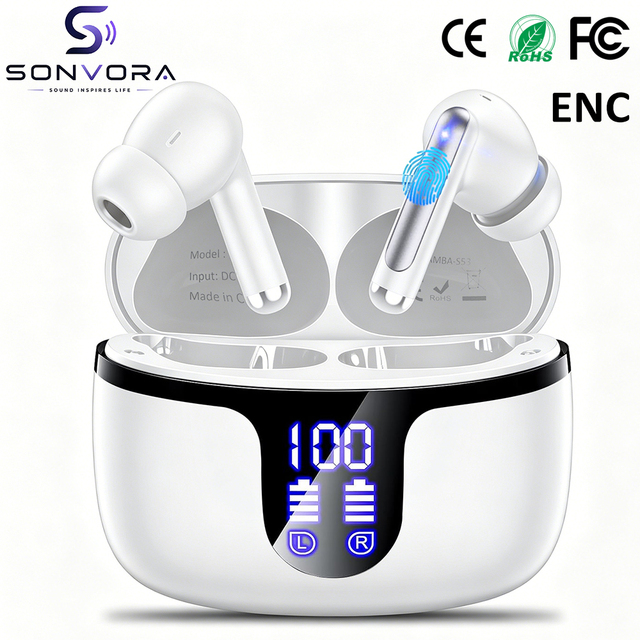 2026 S48 Wholesale ENC Noise Cancelling TWS Wireless Earbuds IP7 Waterproof Digital Display OEM Custom Logo LC3 Codec Earphones