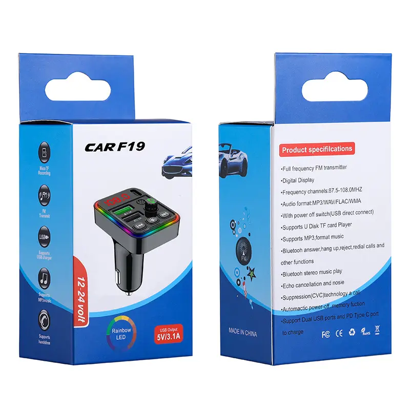Cargador de coche eléctrico portátil Tecnología PD Carga rápida Conexión inalámbrica para coche Reproductor de MP3 Cargador de coche
