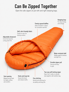 Saco de Dormir de Plumón de Ganso para Invierno, Grueso, Cálido, Ligero, Resistente al Viento, para Adultos, para Acampar al Aire Libre, Viajar y Hacer Senderismo - Product Image 4