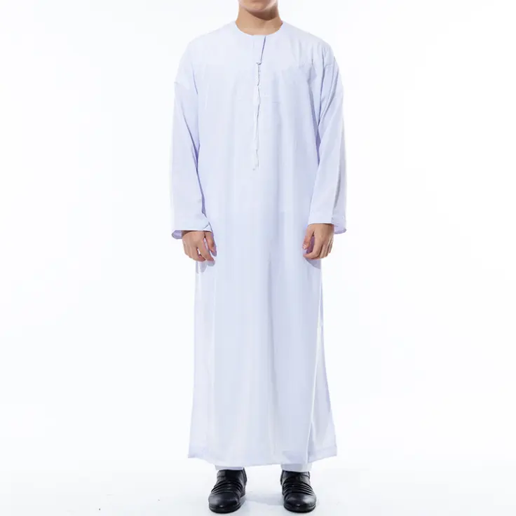 イスラム服オマーンローブエレガントな男性イスラム教徒のアバヤピュアホワイトサウジアラビアのthobe自然の美しさのためのクラシックなスタイル