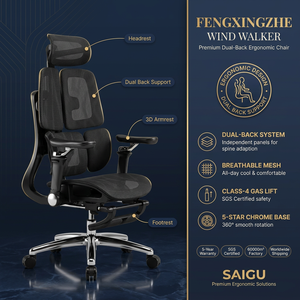 Chaise de bureau exécutive ergonomique SAIGU de pointe avec dossier en maille noir, soutien lombaire en forme de S et <span class=keywords><strong>repose</strong></span>-pieds <span class=keywords><strong>intégré</strong></span> - Product Image 2