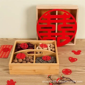 Caja rectangular de madera maciza para frutos secos, color madera natural, roja, contenedor de almacenamiento de aperitivos para bodas y artículos de Año Nuevo - Product Image 1