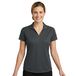 Polo de Manga Corta Gris Oscuro para Mujer, de Secado Rápido, Tejido, Estilo Casual, Color Sólido, Corte Regular - Product Image 1