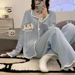 Pijamas Femininos de Manga Longa com Calças, Conjunto de Primavera com Cardigã de Lapela, Pijamas de Duas Peças em Seda, Roupas de Casa para Tamanhos Grandes - Product Image 2