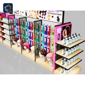 Vitrina de exhibición de pelucas de vidrio con puerta con cerradura, múltiples estantes y cajones, combinación de vitrina para extensiones de cabello, para galería - Product Image 3