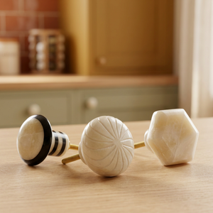 Tiradores de Mueble de Mármol Redondos con Flores Talladas, Geométricos, con Incrustaciones en Blanco y Negro, para Cocina y Decoración de Armarios - Product Image 1