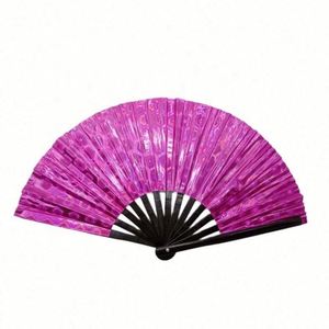 Abanico Plegable de PVC Multicolor de 13 Pulgadas con Varillas de Bambú para Festivales de Música y Decoraciones, Producto de Artesanía de Bambú - Product Image 2
