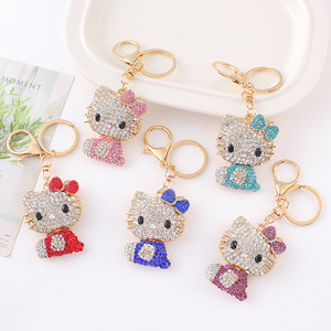 Bán Buôn Bling Bling Kim Cương Xin Chào KT Mèo Móc Khóa Món Quà Nhỏ Đồ Chơi Đầy Đủ Kim Cương Rhinestone Vòng Chìa Khóa Kawaii Móc Chìa Khóa - Product Image 1