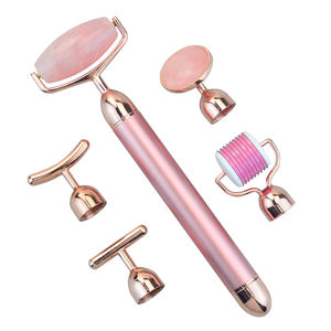 Rouleau de massage vibrant V produits de massage du visage <span class=keywords><strong>jaderoller</strong></span> en quartz rose naturel - Product Image 3