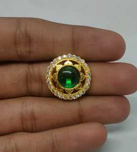 Opulent Round Green <b>Crystal</b> <b>Ring</b> Gold Plated Floral Scalloped Halo Cubic Zirconia Statement Ethnic Fashion Jewelry <b>Ring</b> - Product Image 2