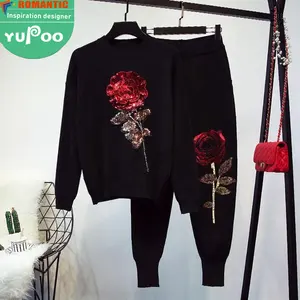 Autunno inverno nuovo Design unico paillettes ricamato pantaloni lunghi per feste Club due pezzi Set per abbigliamento donna