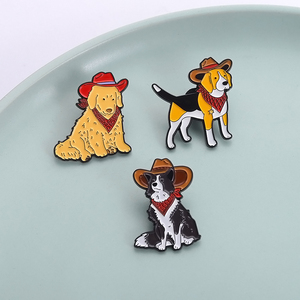 Dessin animé Cowboy chien de compagnie émail broches drôle Golden Retriever Beagle Border Collie broches revers Badge bijoux cadeaux pour les amis - Product Image 1