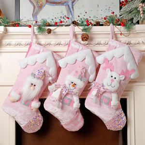 Nouvelles décorations de Noël cadeau Logo personnalisé nom personnalisé broderie tricot rose <span class=keywords><strong>bas</strong></span> de Noël pour enfants cadeau de Noël - Product Image 1